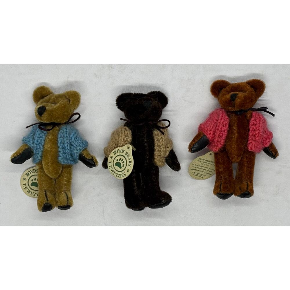 Lot of 3 Boyd’s Bears T.F. Wuzzies Miniature Bears in Sweaters All With Tags